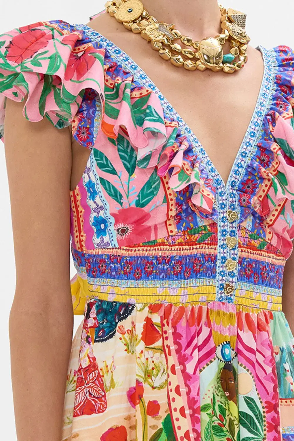 Camilla Roeqiya's Realm Tiered Maxi Dress With Neck Frill Print Size M / AU 12  - Image 4