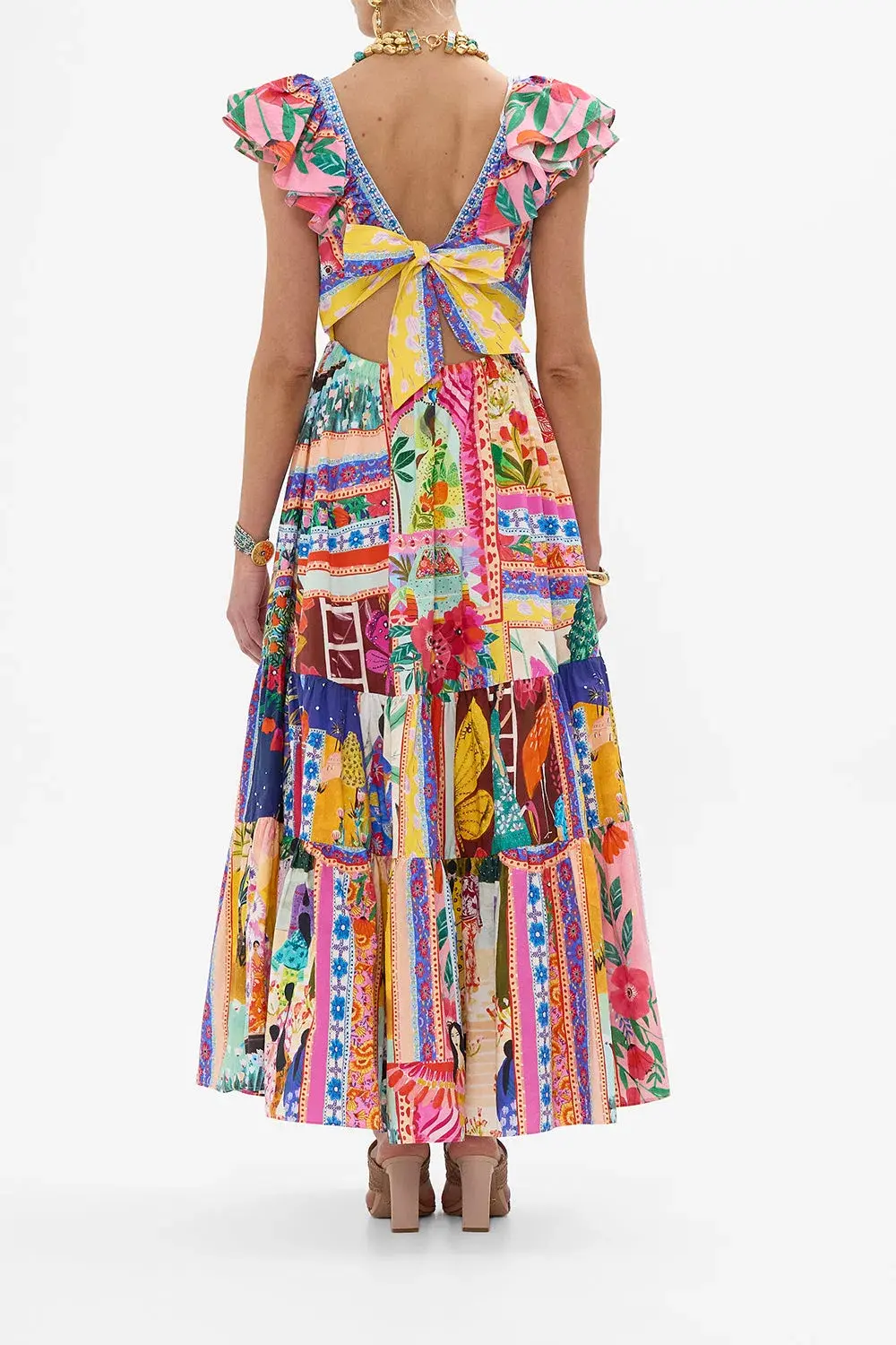 Camilla Roeqiya's Realm Tiered Maxi Dress With Neck Frill Print Size M / AU 12  - Image 3