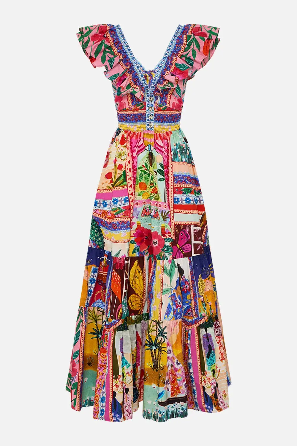 Camilla Roeqiya's Realm Tiered Maxi Dress With Neck Frill Print Size M / AU 12  for rent on The Volte - main image