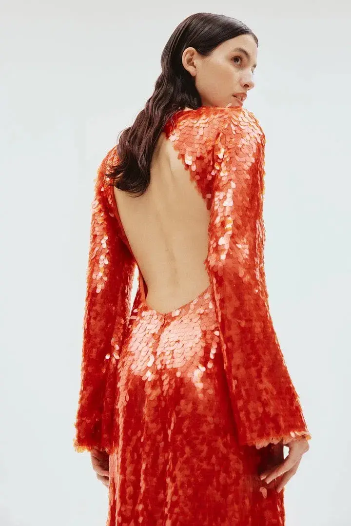 Alemais Geanie Long Sleeve Sequin Gown Red Size 8 AU - Image 4