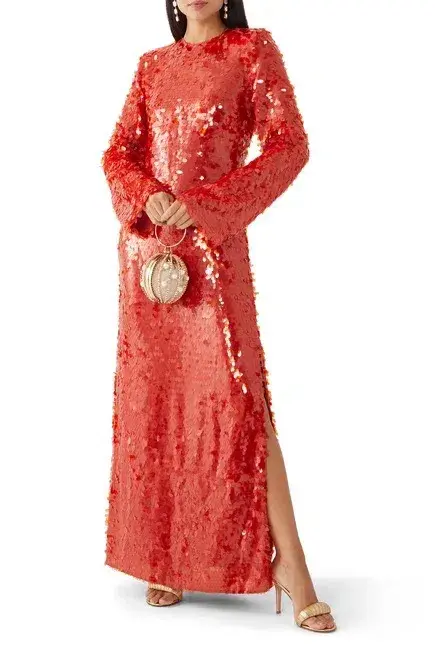 Alemais Geanie Long Sleeve Sequin Gown Red Size 8 AU - Image 1