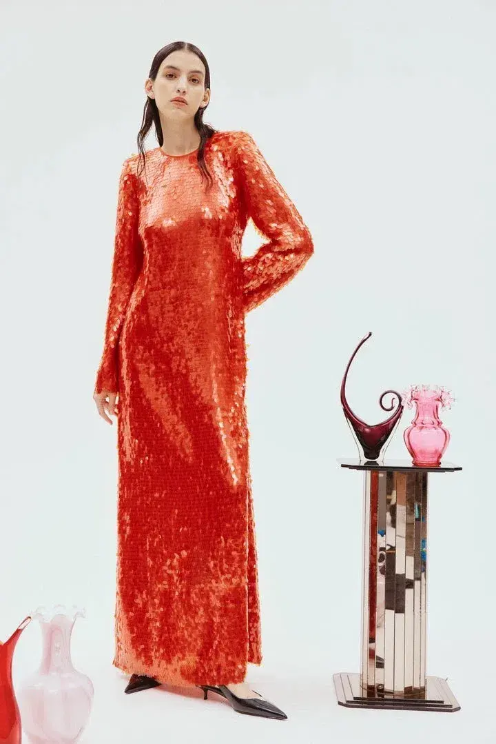 Alemais Geanie Long Sleeve Sequin Gown Red Size 8 AU - Image 3