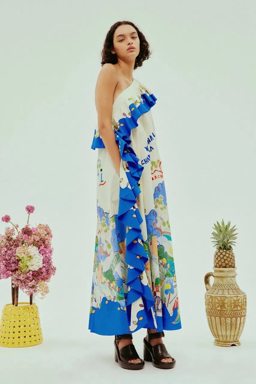 Alemais Nadia One Shoulder Ruffle Dress Print Size 10 - Image 4