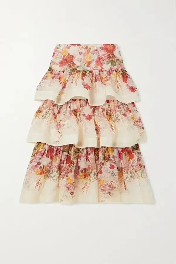 Zimmermann Wonderland Bralette and Tiered Skirt Set Elka Poppy Ivory Floral Size 1 / AU 10 for rent on The Volte - main image