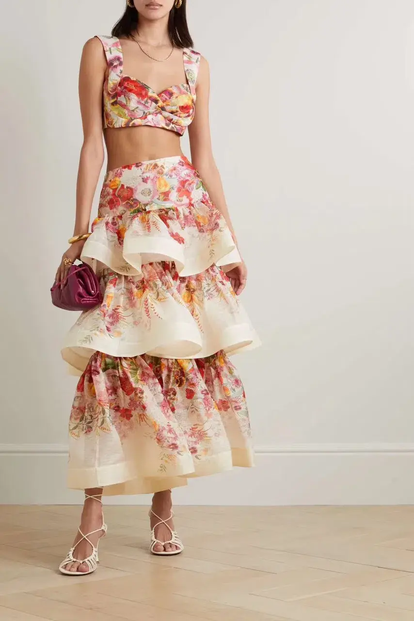 Zimmermann Wonderland Bralette and Tiered Skirt Set Elka Poppy Ivory Floral Size 1 / AU 10 - Image 1