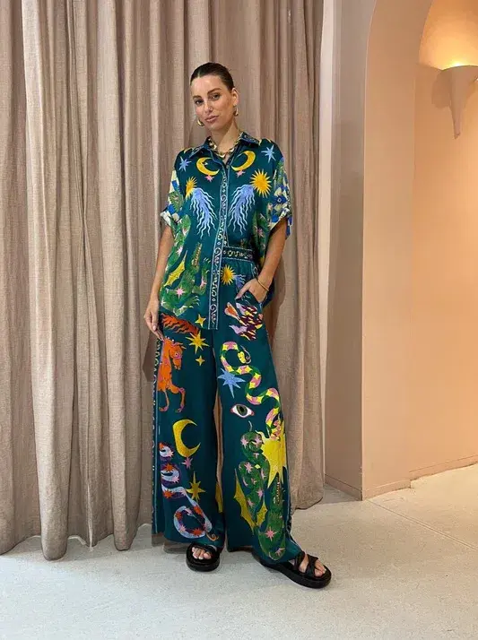 Alemais Guardian Shirt Size 12 and Pants Size 14 Set Green/Print - Image 1