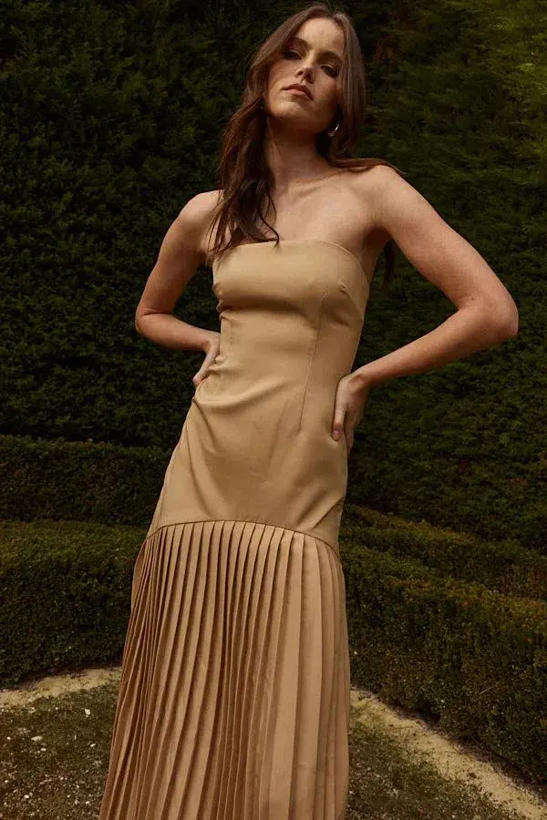 Bianca and Bridgett Mara Pleated Maxi Dress Beige Size 12 - Image 3