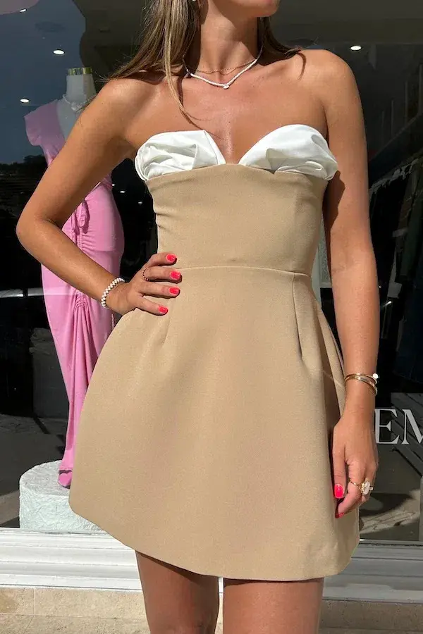Odd Muse The Ultimate Muse Bardot Mini Dress Camel Size XS / AU 6 for rent on The Volte - main image