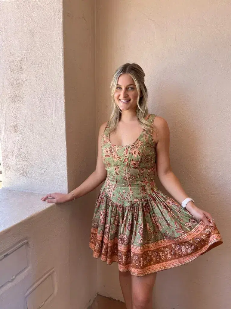 Zimmermann Junie Panelled Mini Dress Sage/Brown Floral Size 2 / AU 12 - Image 1