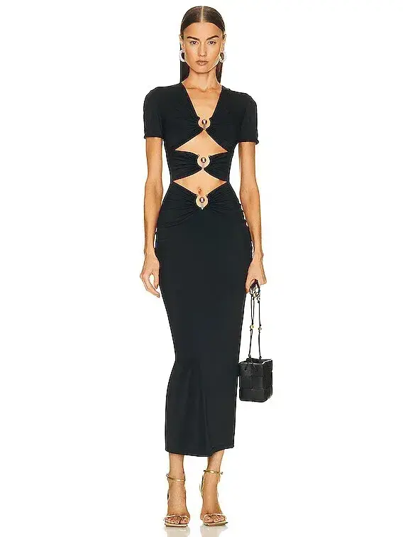 Christopher Esber Pierced Orbit Short Sleeve Midi Dress Black Size 14 - Image 1