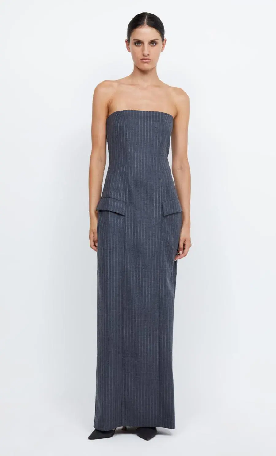 Bec & Bridge Pine Strapless Maxi Dress in Charcoal Pinstripe Size 8 - Image 2