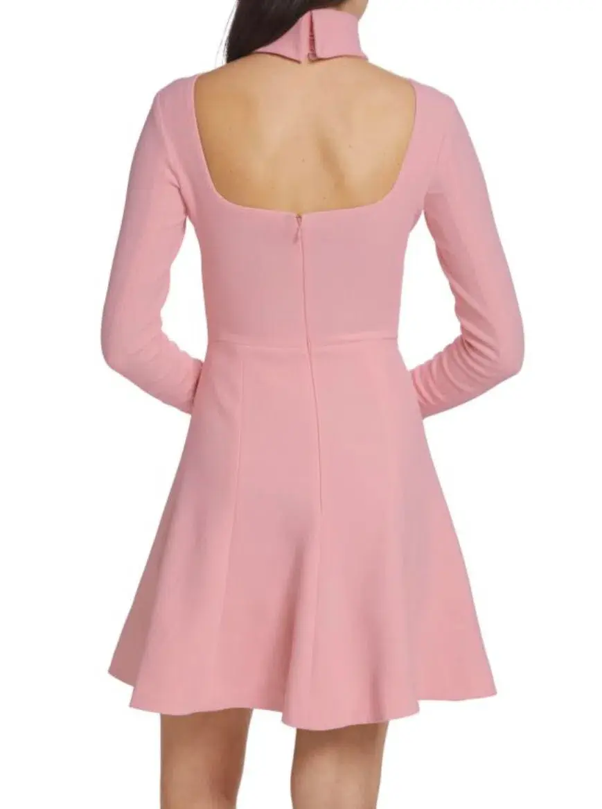 Emilia Wickstead Peony Pink Stella Dress, Size AU 16, Cutout Back Long Sleeve Turtleneck  - Image 4