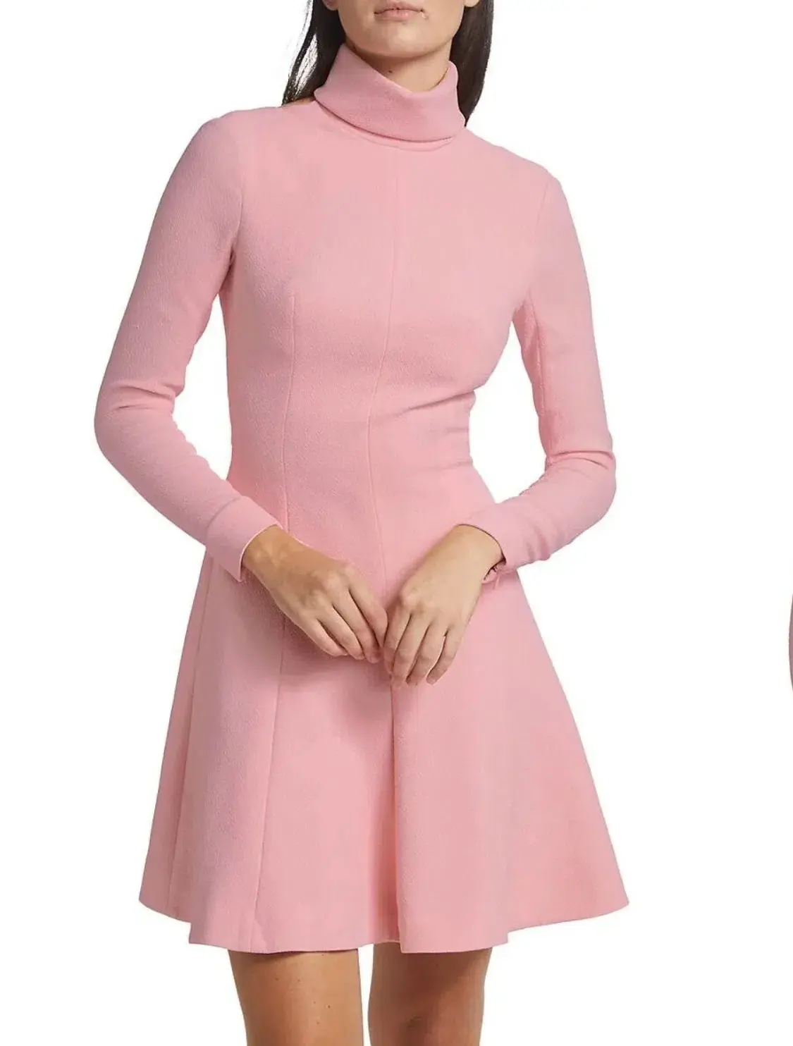 Emilia Wickstead Peony Pink Stella Dress, Size AU 16, Cutout Back Long Sleeve Turtleneck  - Image 3