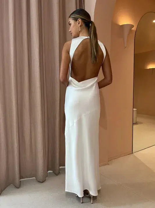 Third Form Satin Bias Cowl Back Maxi Dress White Size 8 - Image 3