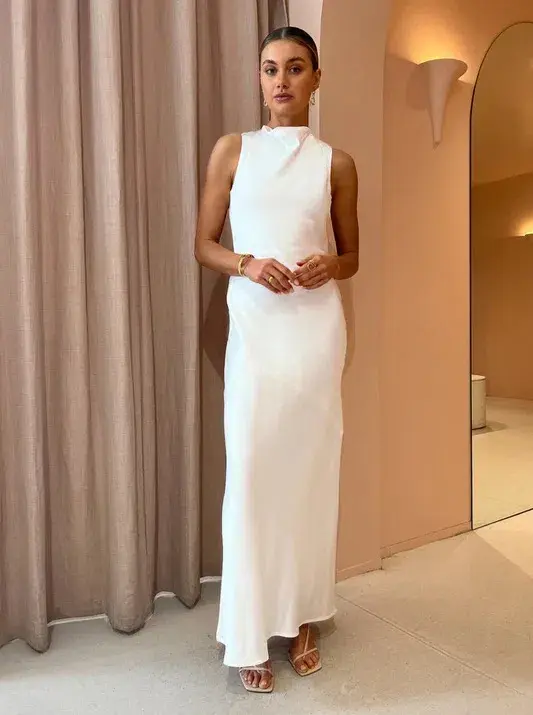 Third Form Satin Bias Cowl Back Maxi Dress White Size 8 - Image 4