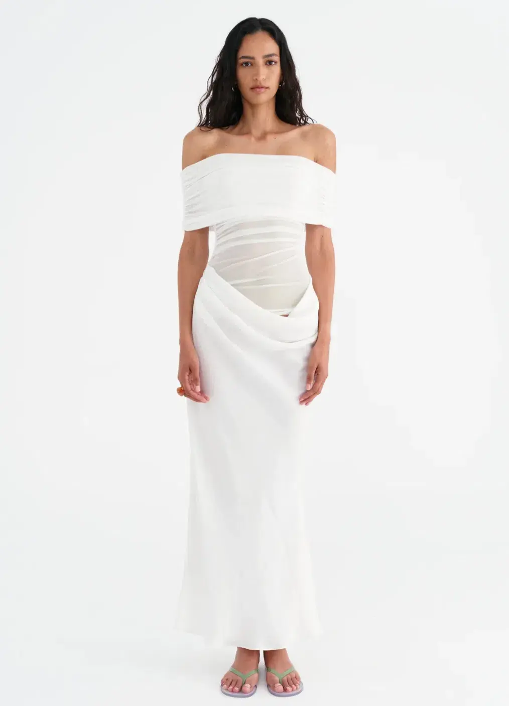 BENNI Nico Off Shoulder Maxi Dress Whie Size 8  - Image 1