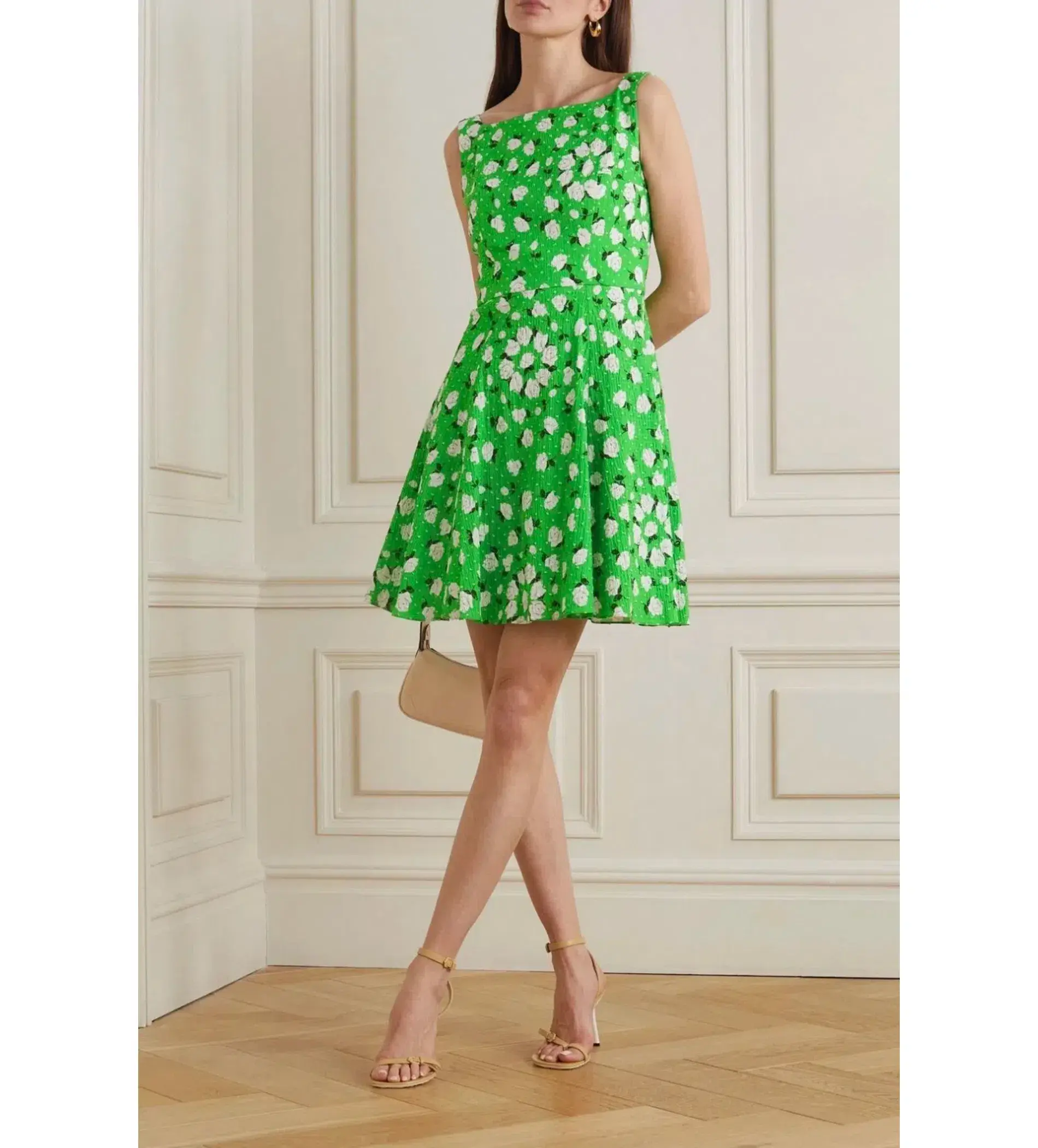 Emilia Wickstead Panna Floral Print Dress Green & White Stretch Cotton Size AU 4 - Image 1