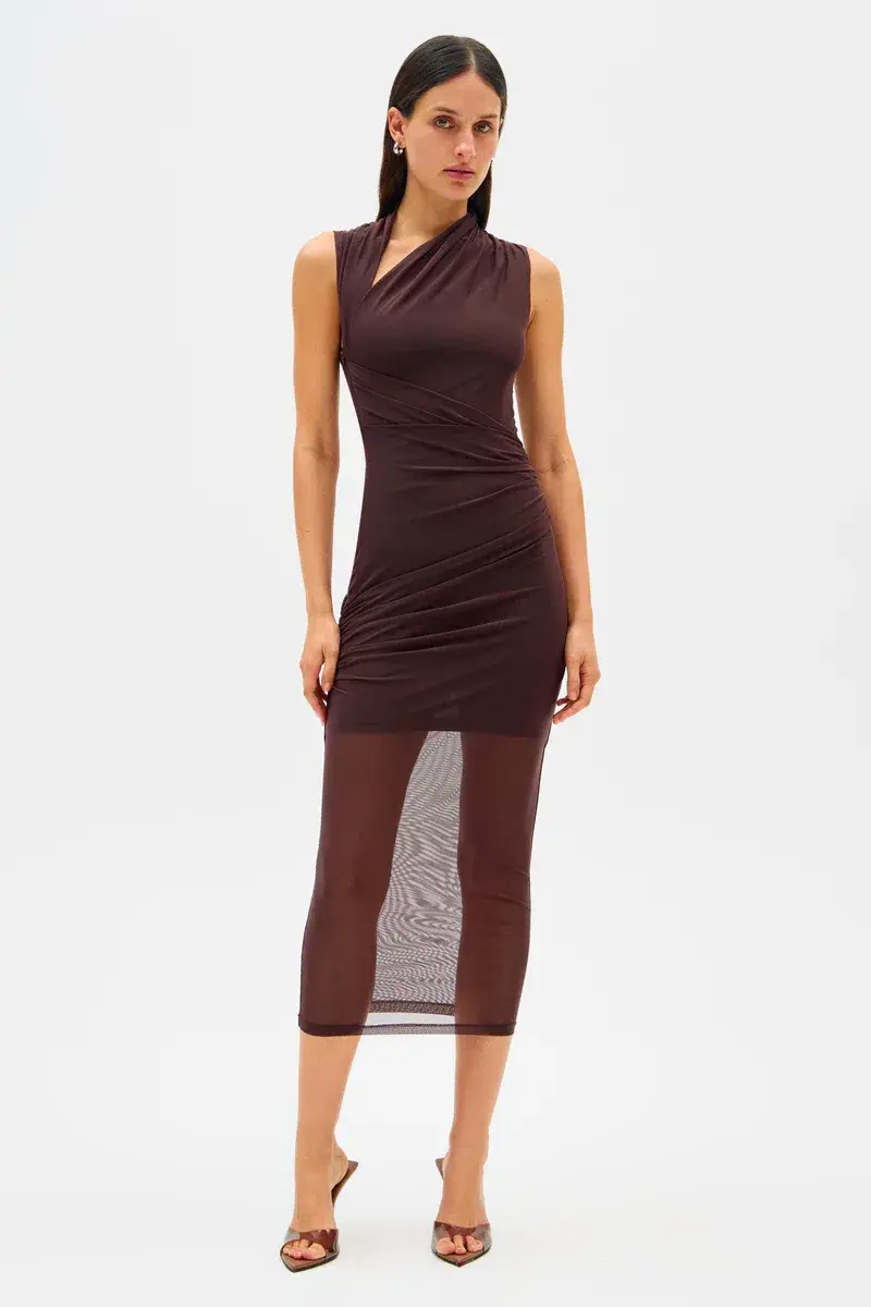 Misha Tillie Mesh Midi Dress Brown Size 8/S - Image 5