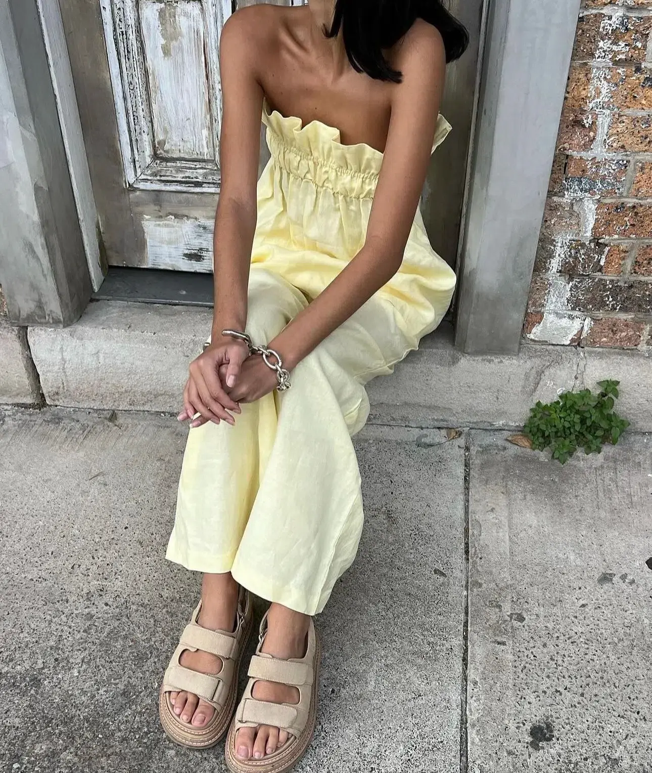 The Waiting Room The Greta Top and Greta Pants Set In Butter Yellow Size S/Au 8 - Image 4