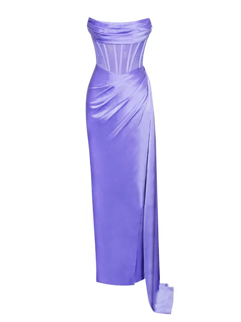 Miss Circle Prisa Very Peri High Slit Satin Corset Gown Purple Size 8/S - Image 10