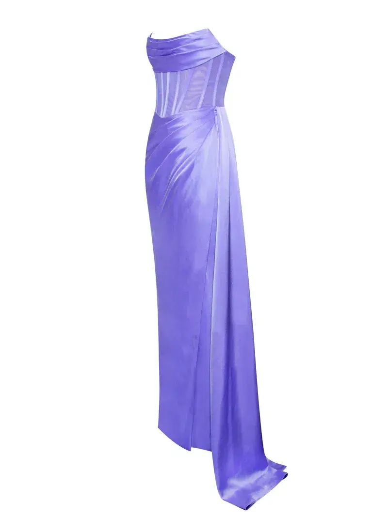 Miss Circle Prisa Very Peri High Slit Satin Corset Gown Purple Size 8/S - Image 1