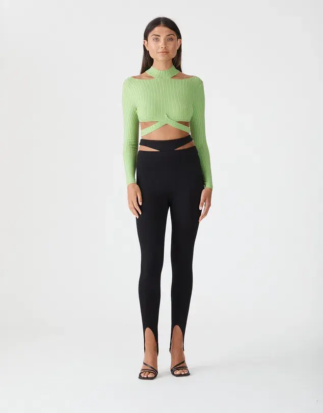 San Sloane Richards Rib Knit Top in Green Size 8 - Image 1