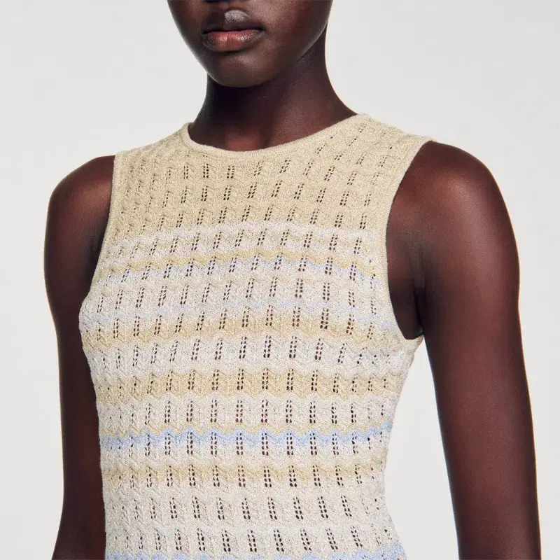Sandro Pointelle Knit Dress in Blue Ombre Size AU 8 - Image 5
