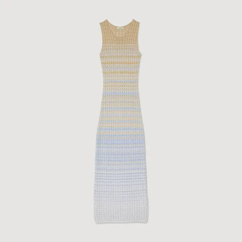 Sandro Pointelle Knit Dress in Blue Ombre Size AU 8 - Image 6