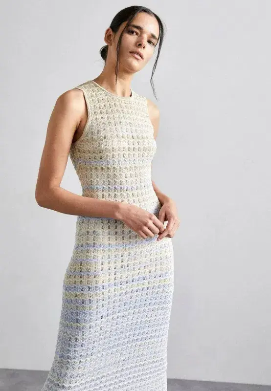 Sandro Pointelle Knit Dress in Blue Ombre Size AU 8 - Image 3