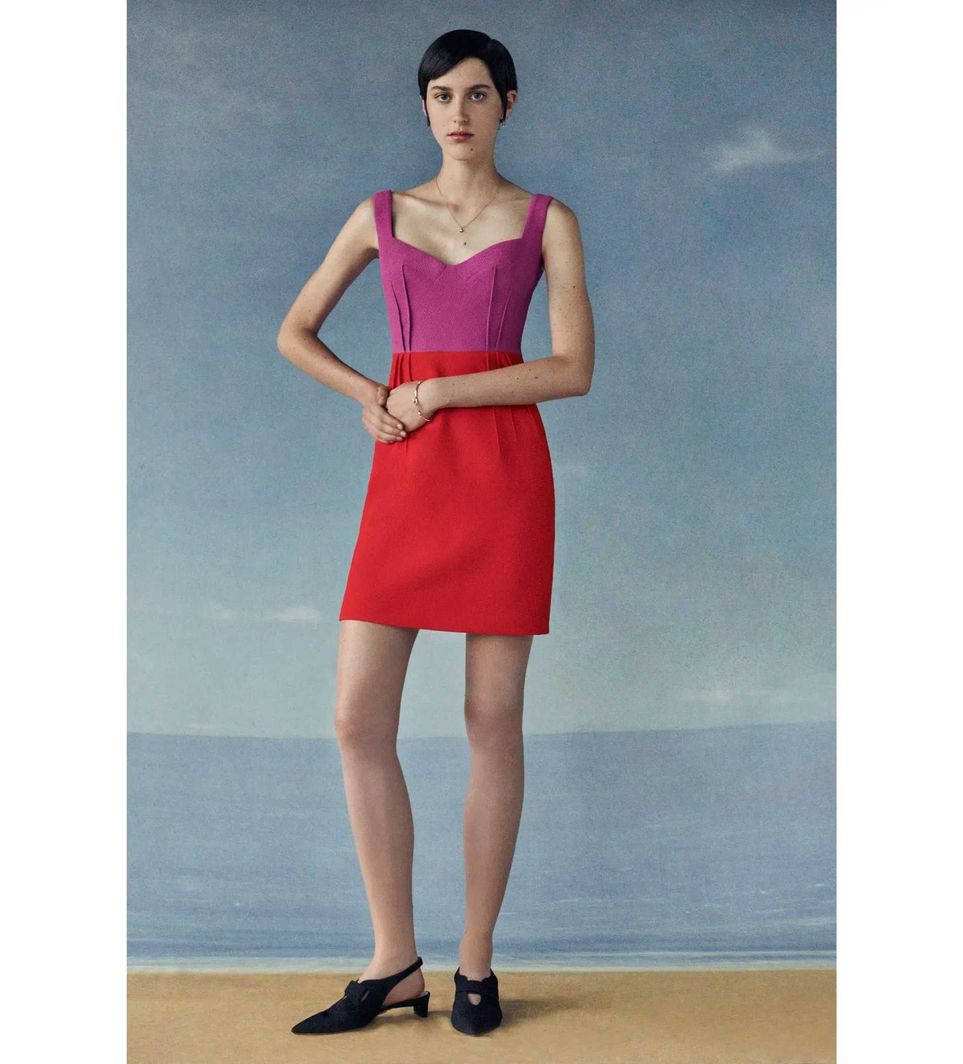 Emilia Wickstead Jude Two-tone Crepe Mini Dress Magenta/Bright Orange Size AU 10 - Image 2