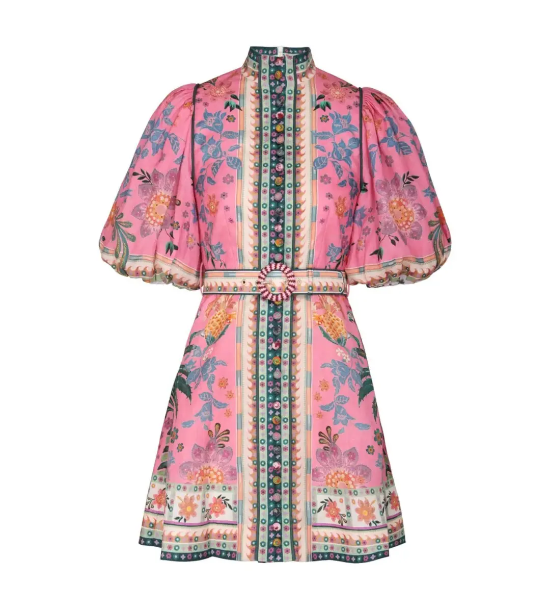 Zimmermann Ginger Buttoned Mini Dress Pink Multi Size 4 /  AU 16 for rent on The Volte - main image