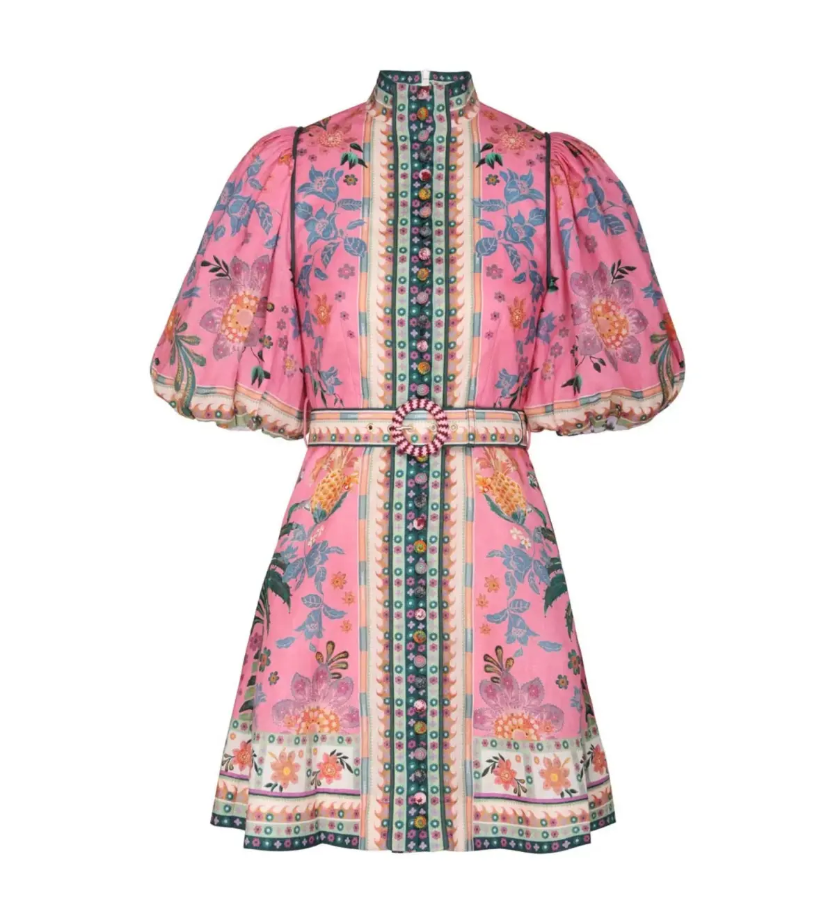 Zimmermann Ginger Buttoned Mini Dress Pink Multi Size 4 /  AU 16 - Image 5