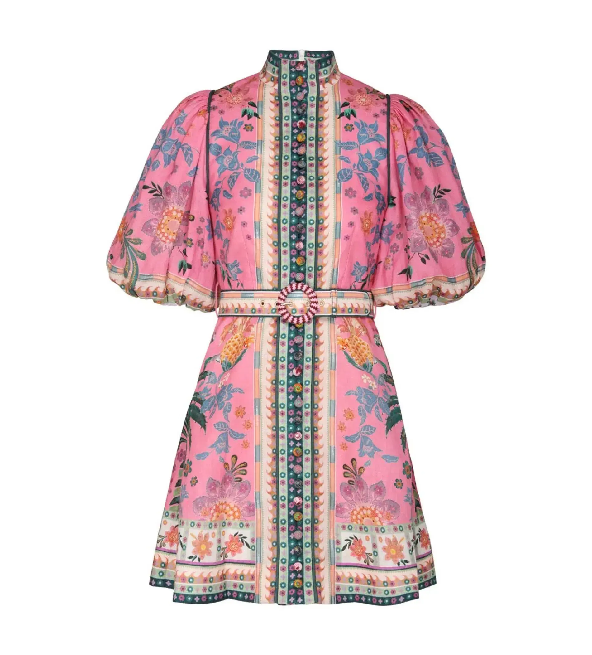 Zimmermann Ginger Buttoned Mini Dress Pink Multi Size 4 /  AU 16 - Image 5