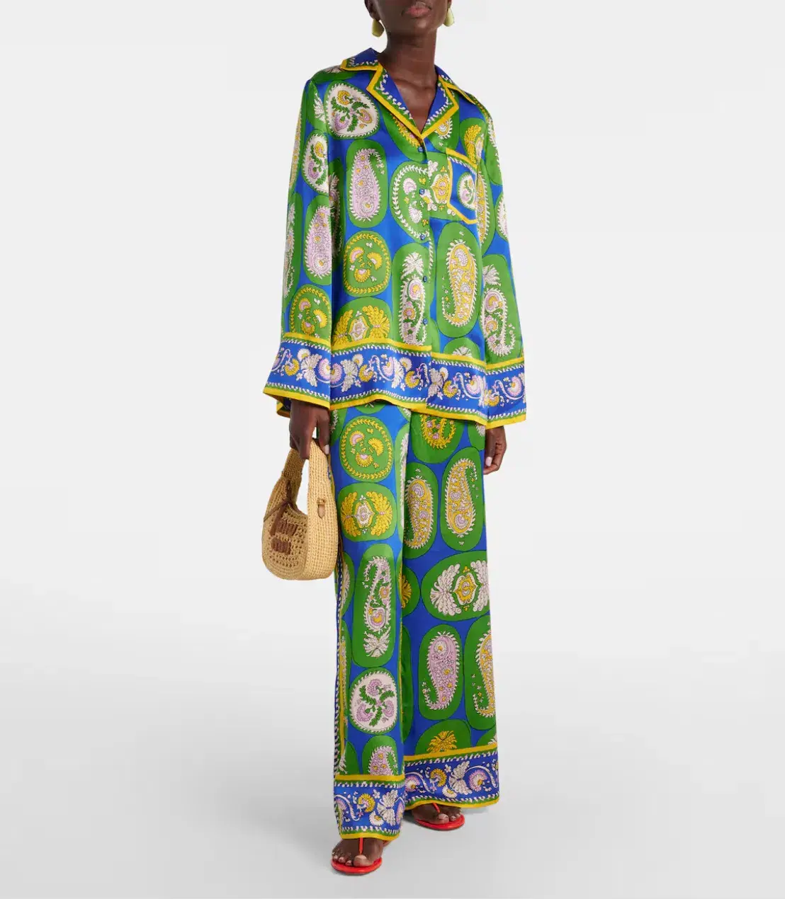 Alémais Gina Silk Satin Shirt and Wide Leg Pant Set Print Size AU 16 - Image 1