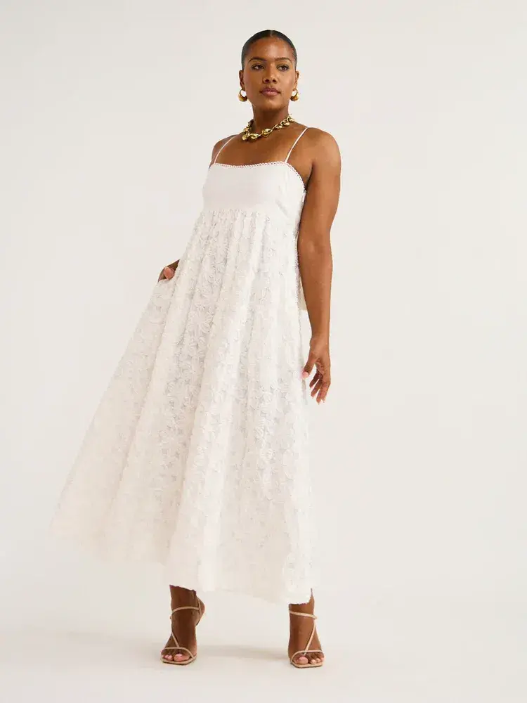 Alemais Iggy Embroidered Midi Dress White Size AU 8 - Image 3