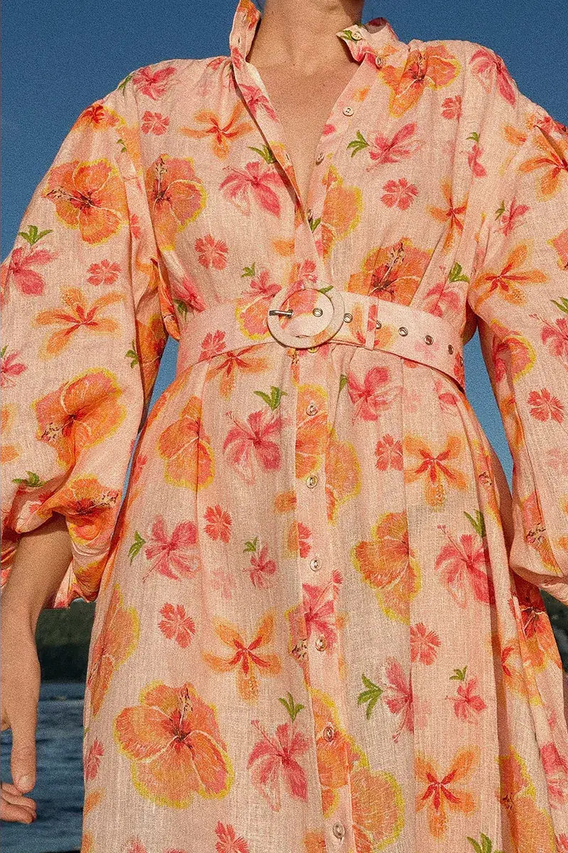 Palm Noosa Noddy Spanish Hibiscus Linen Maxi Dress Floral Size 12 - Image 6