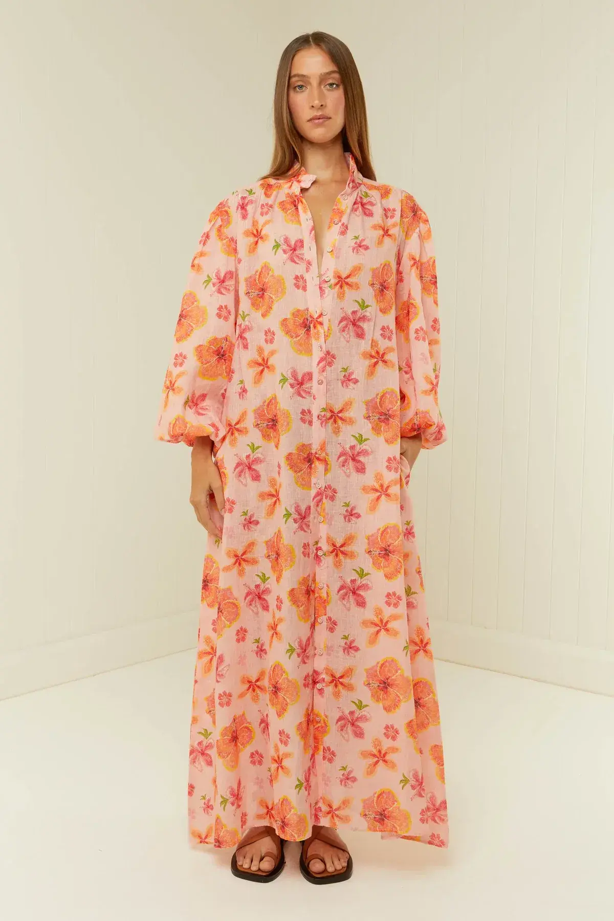 Palm Noosa Noddy Spanish Hibiscus Linen Maxi Dress Floral Size 12 - Image 5