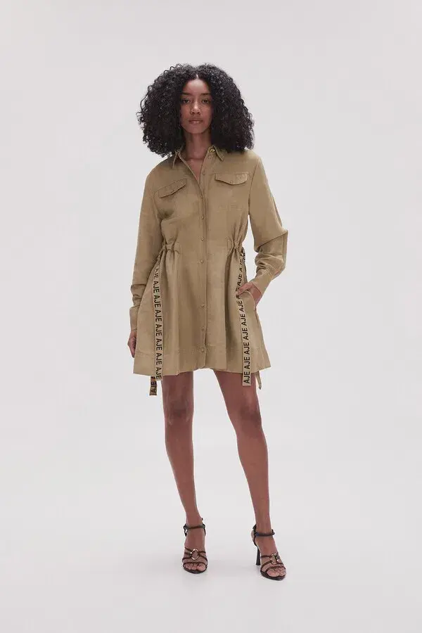 Aje Eternal Logo Mini Dress Desert Khaki Size 4 - Image 1