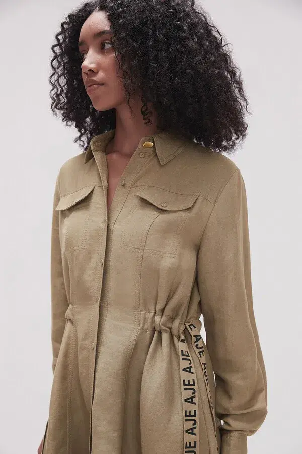 Aje Eternal Logo Mini Dress Desert Khaki Size 4 - Image 2