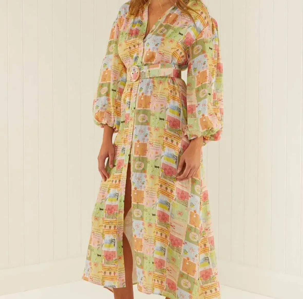 Palm Noosa Noddy Noosa Tiles Linen Maxi Dress Multi Size 12 - Image 2
