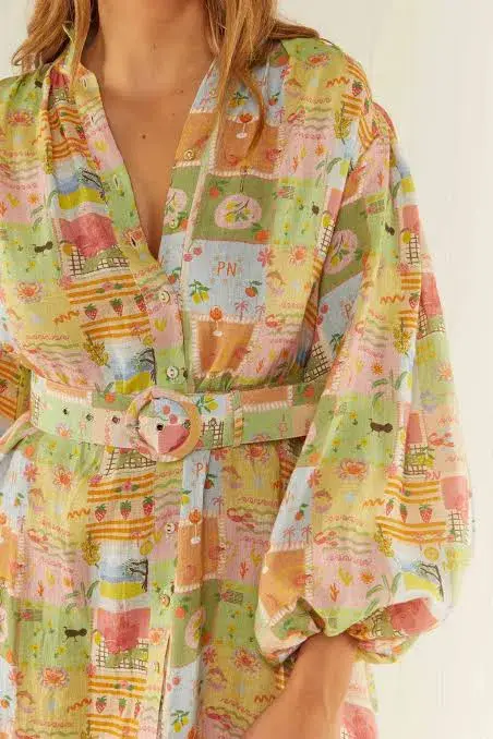 Palm Noosa Noddy Noosa Tiles Linen Maxi Dress Multi Size 12 - Image 4