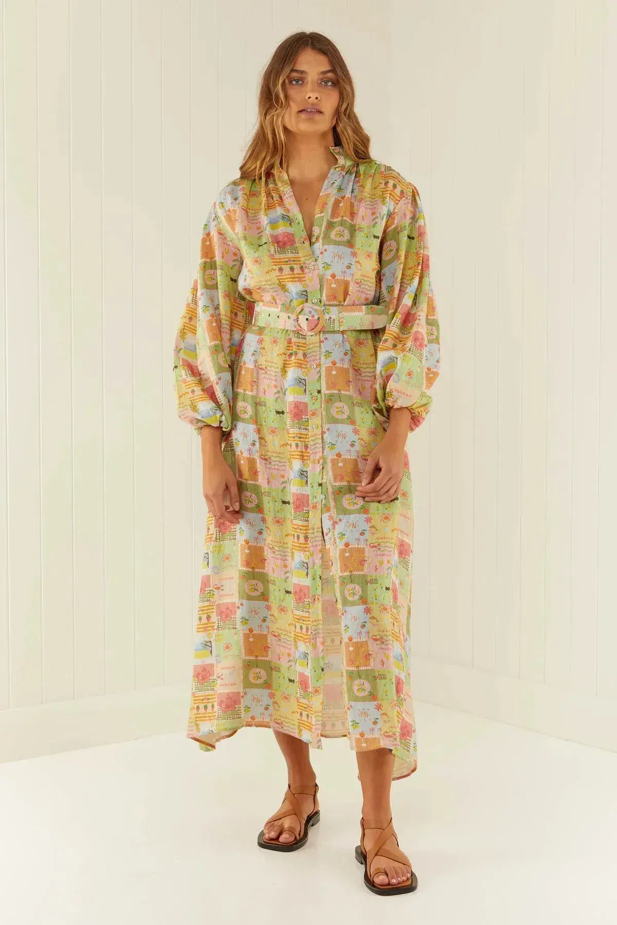 Palm Noosa Noddy Noosa Tiles Linen Maxi Dress Multi Size 12 - Image 1