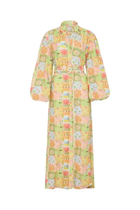 Palm Noosa Noddy Noosa Tiles Linen Maxi Dress Multi Size 12 - Image 5