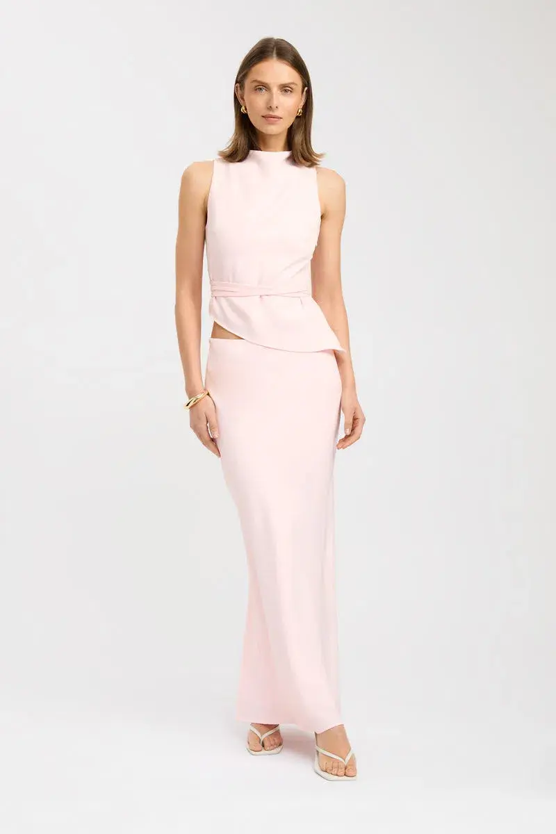 Kookai Maria High Cowl Top & Maxi Skirt Set Heavenly Pink Size 12 - Image 1
