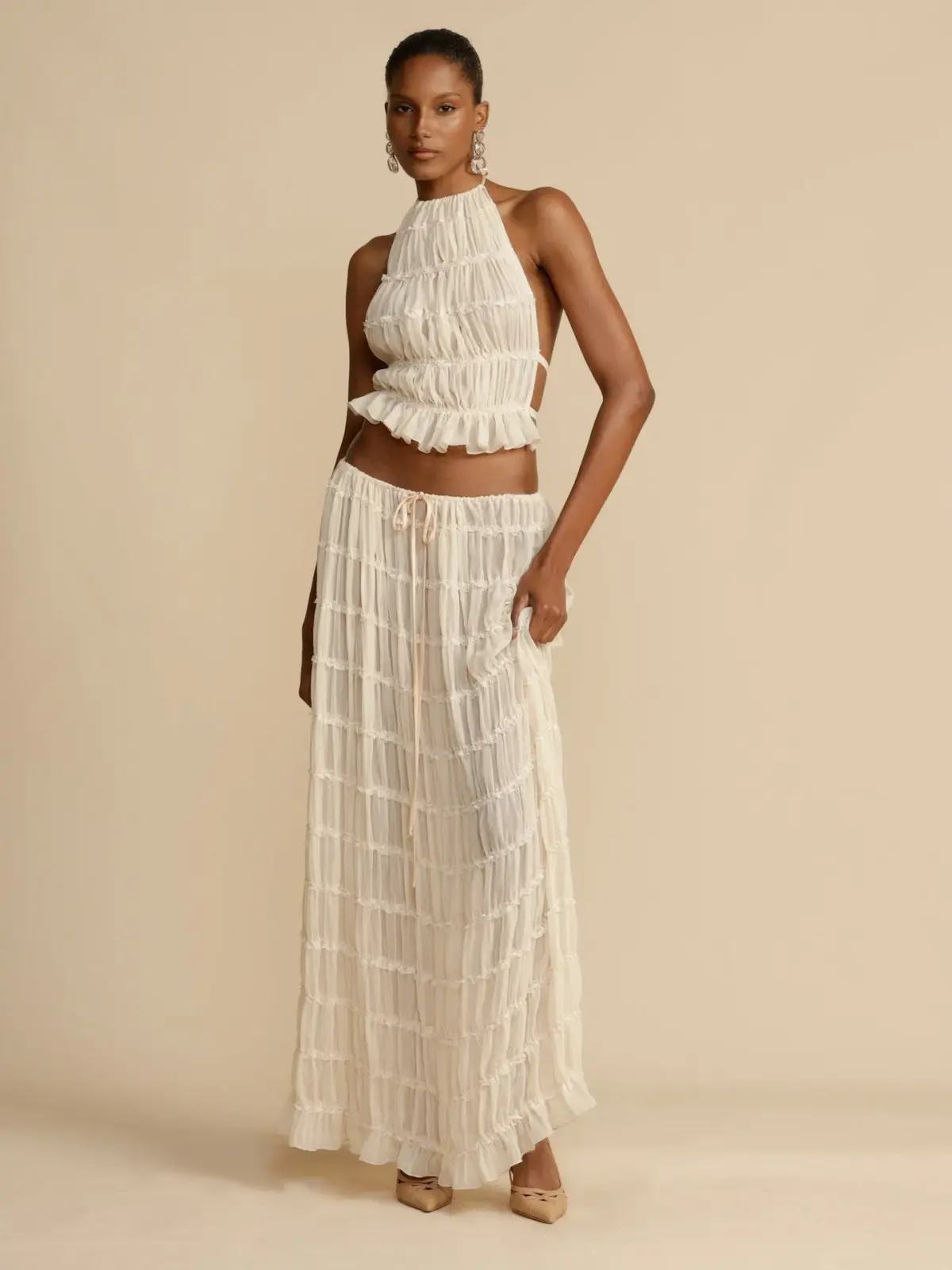 Arcina Ori Juliette Halter Top & Maxi Skirt Set Warm Cream Size S / AU 8 - Image 1
