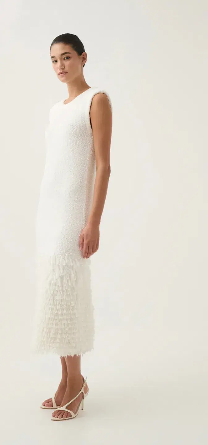 Aje Dimension Knit Midi Dress Ivory Size XS / AU 6 - Image 5