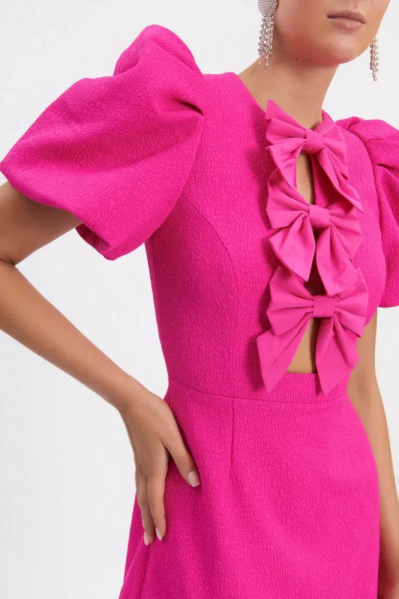 Rebecca Vallance Cecily Bow Mini Dress Hot Pink Size 10 - Image 4