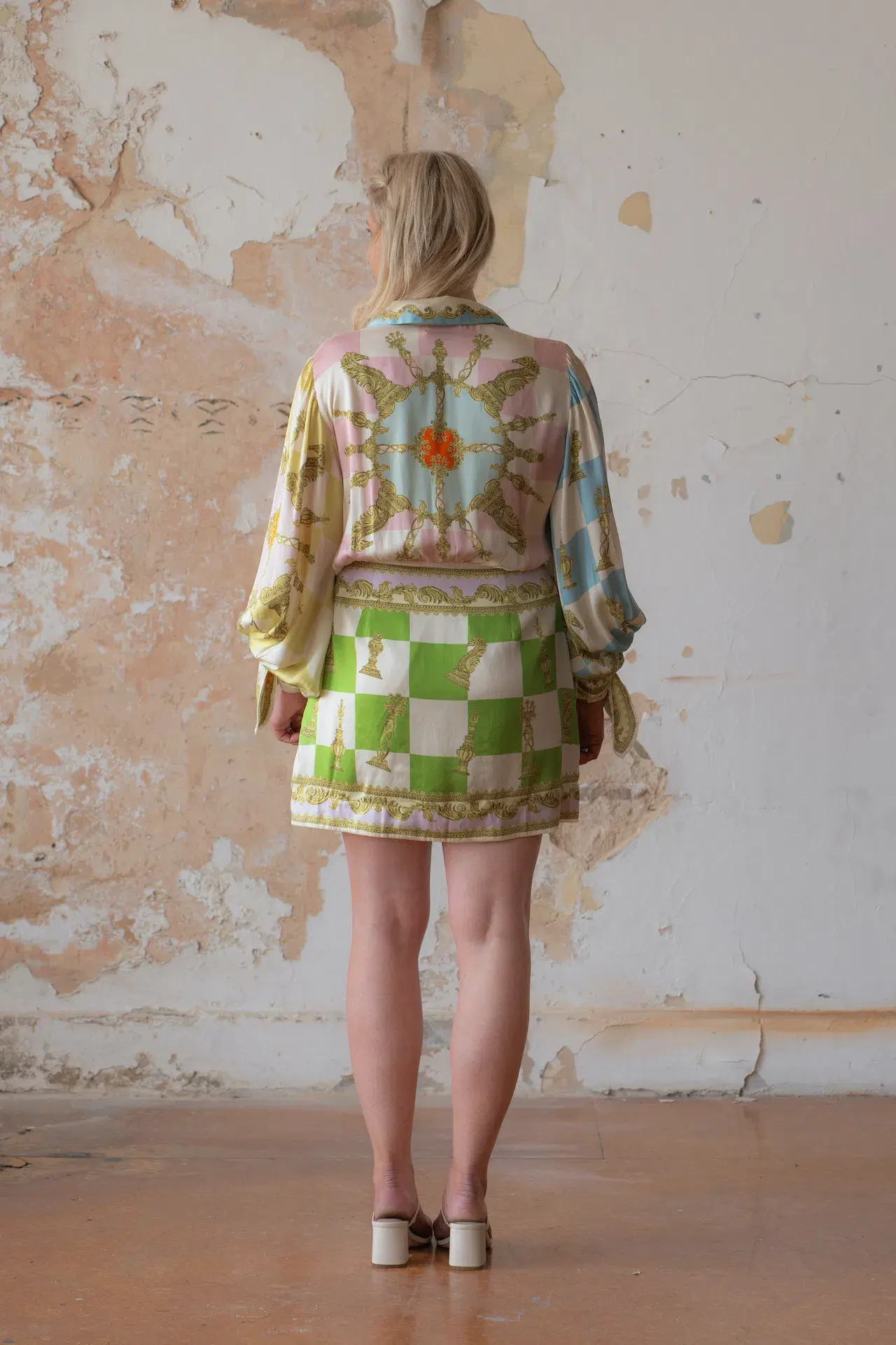 Alemais Checkmate Silk Long Balloon Sleeve Shirt Mini Dress Multi Size 12  - Image 5