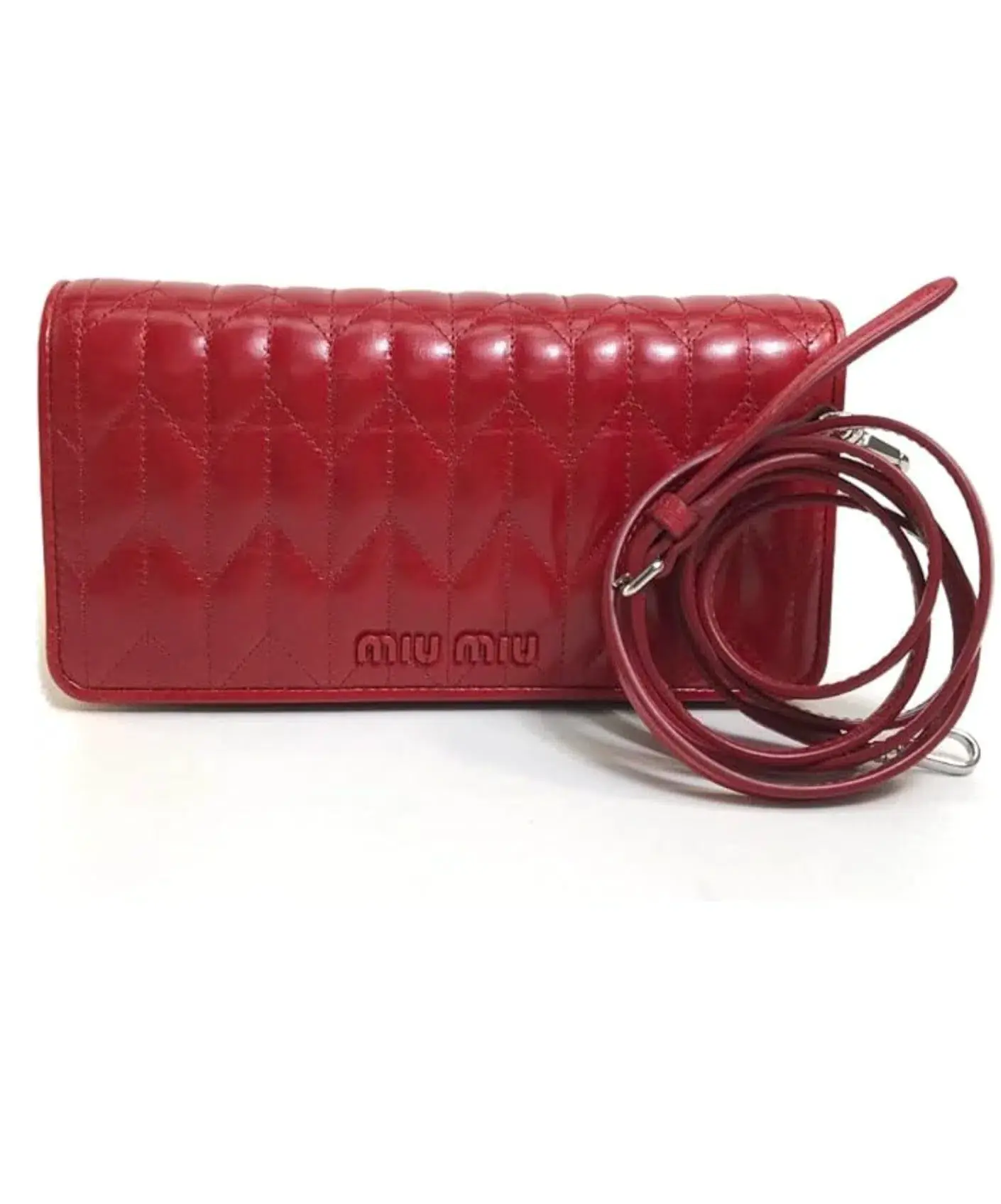 Miu Miu Matelasse Flap Clutch with removable strap Red - Image 5