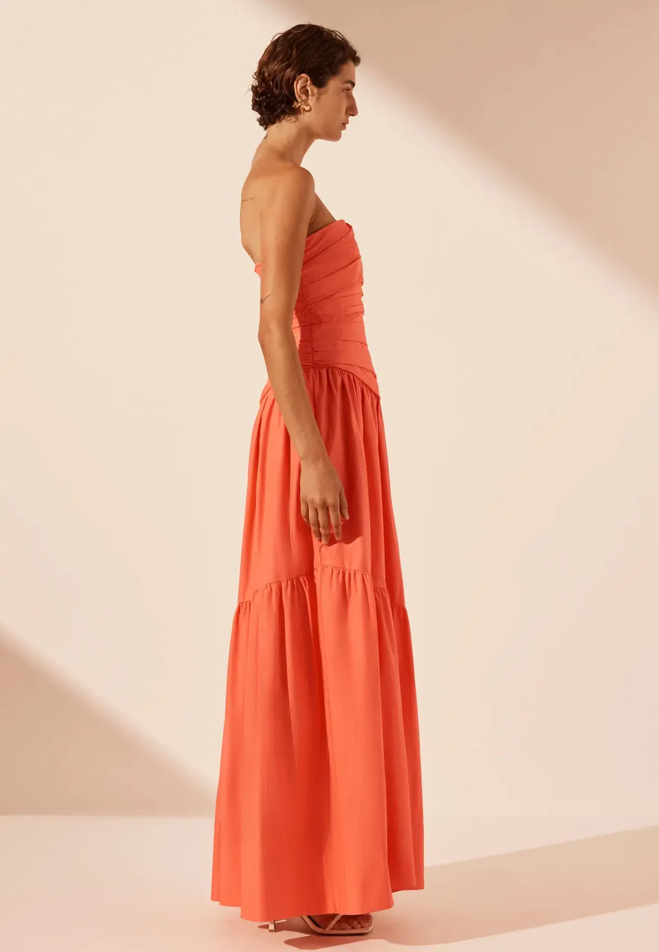 Shona Joy Maiori Strapless Tiered Maxi Dress in Coral Size 6 - Image 4